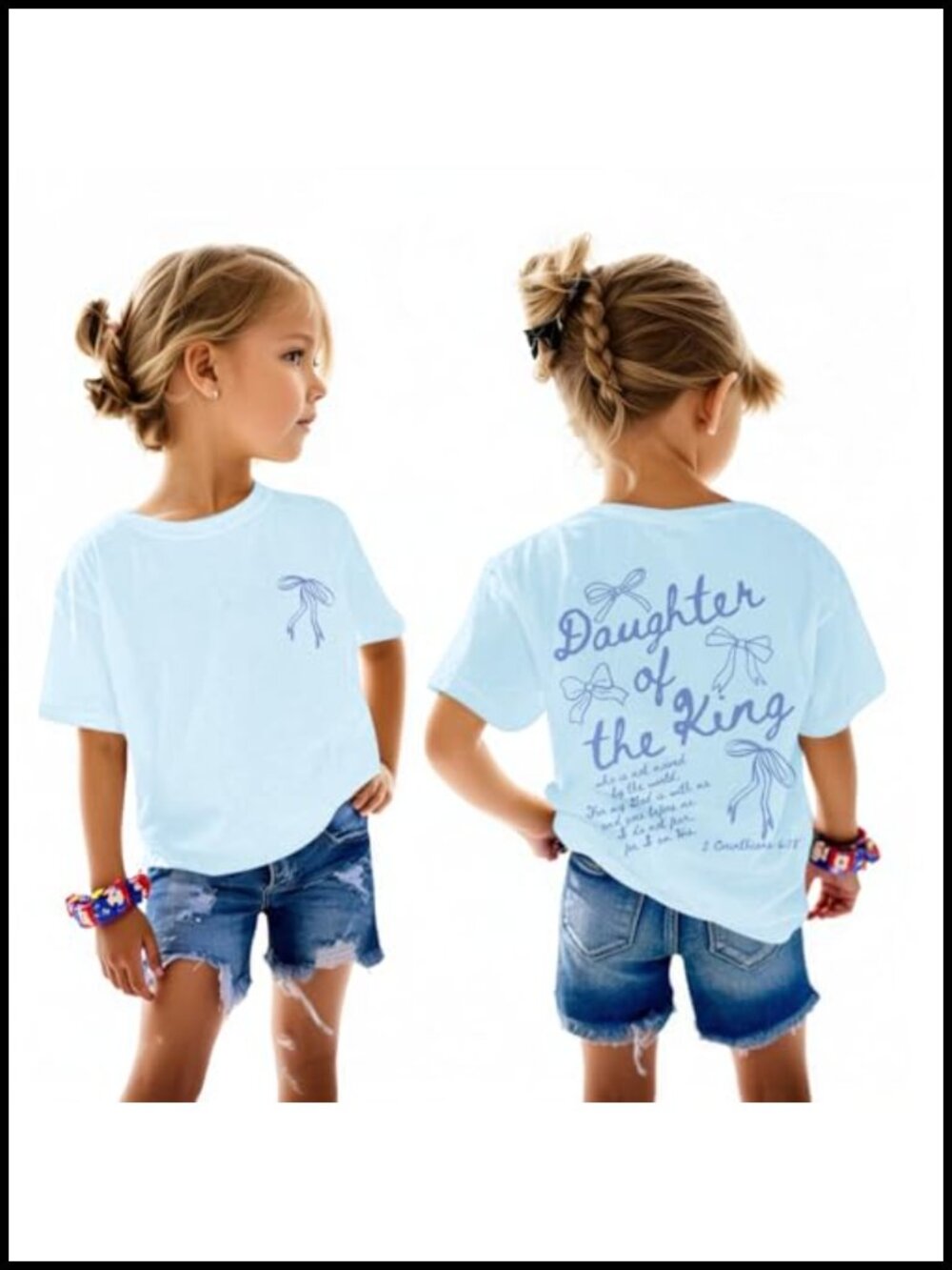 Girls Christian Jesus Faith Bow Shirt Daughter of the King Graphic Tee